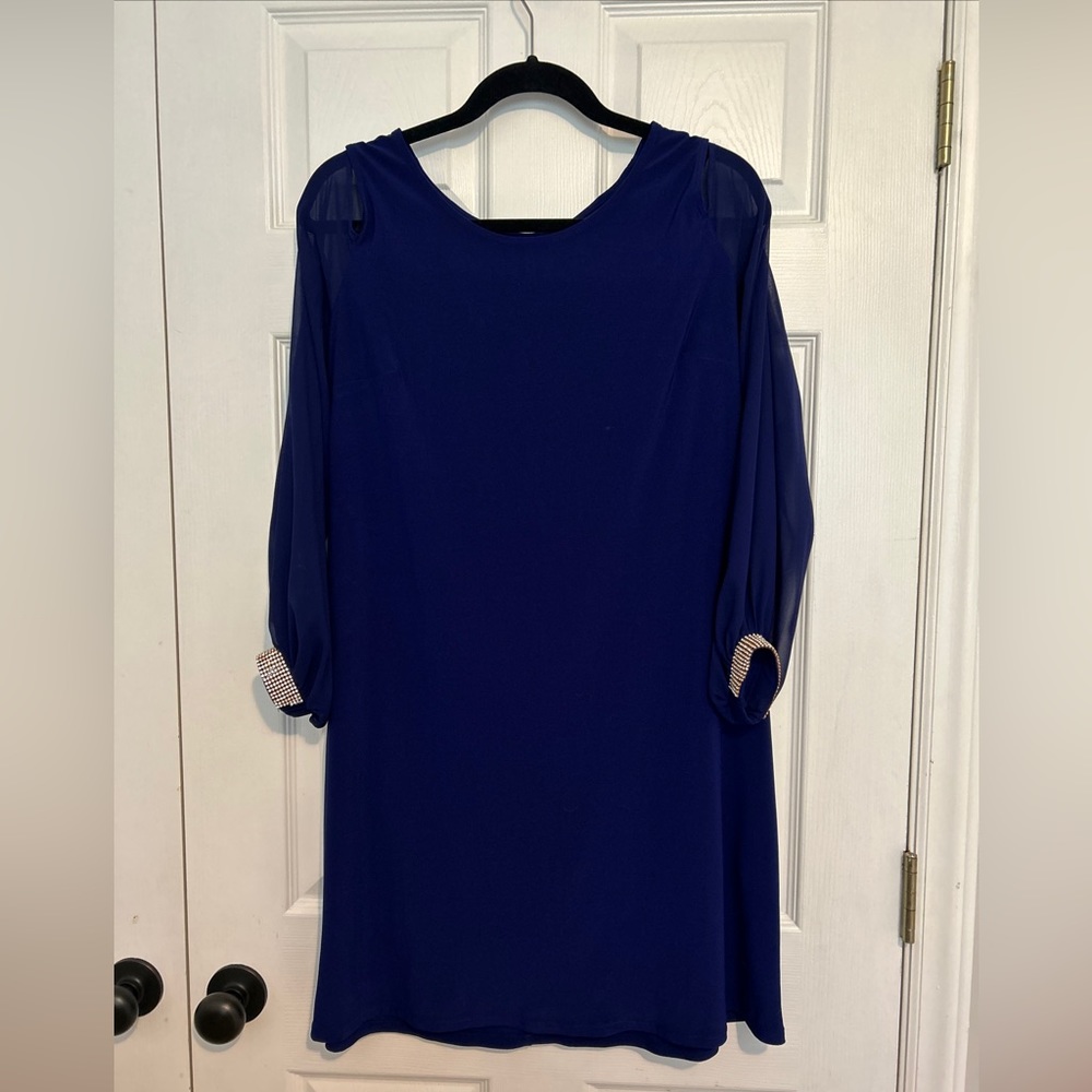 MSK Womens 10 Embellished Cold Shoulder Cocktail Dress Rhinestone‎ Cuffs Blue
